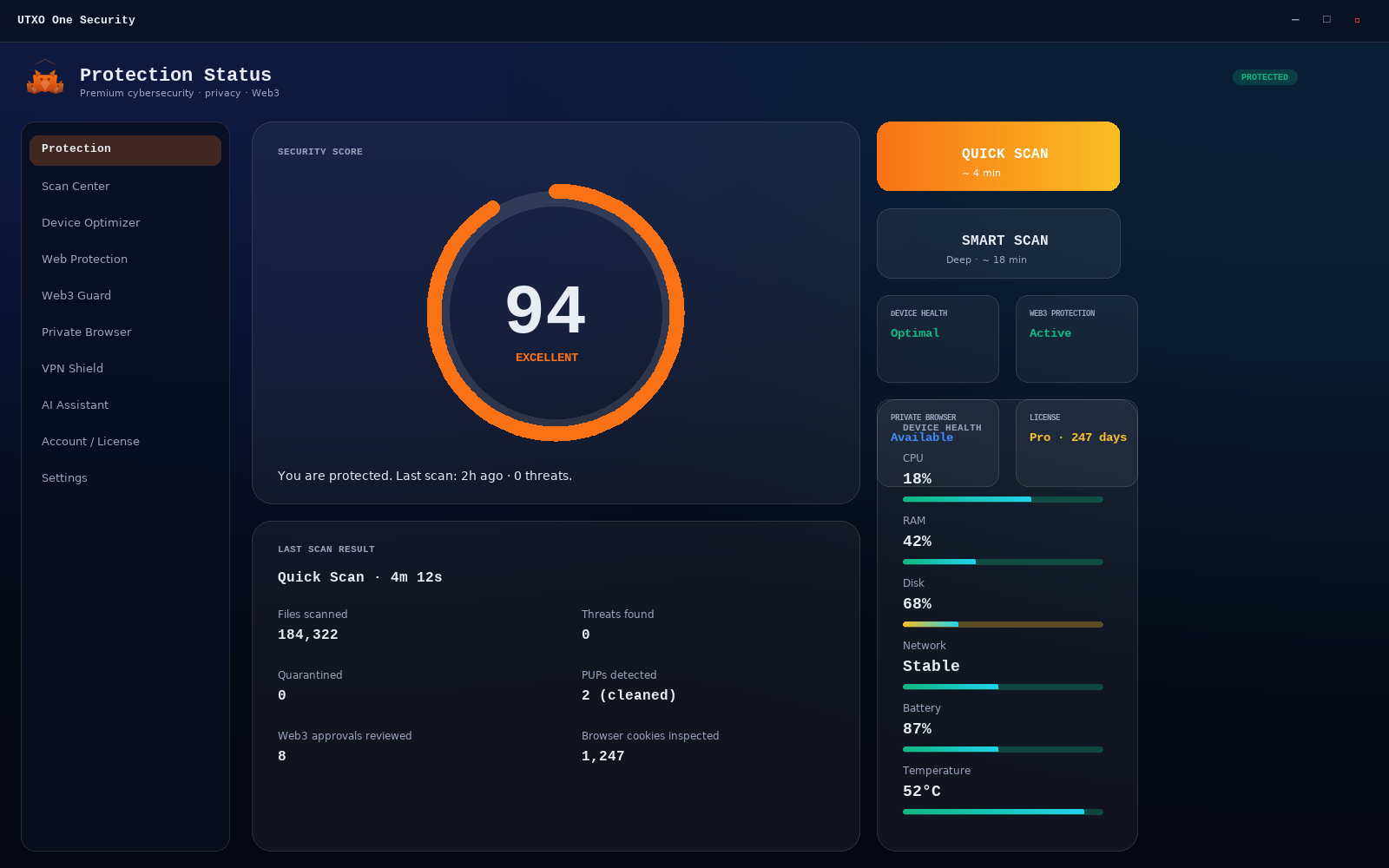 Protection status screen