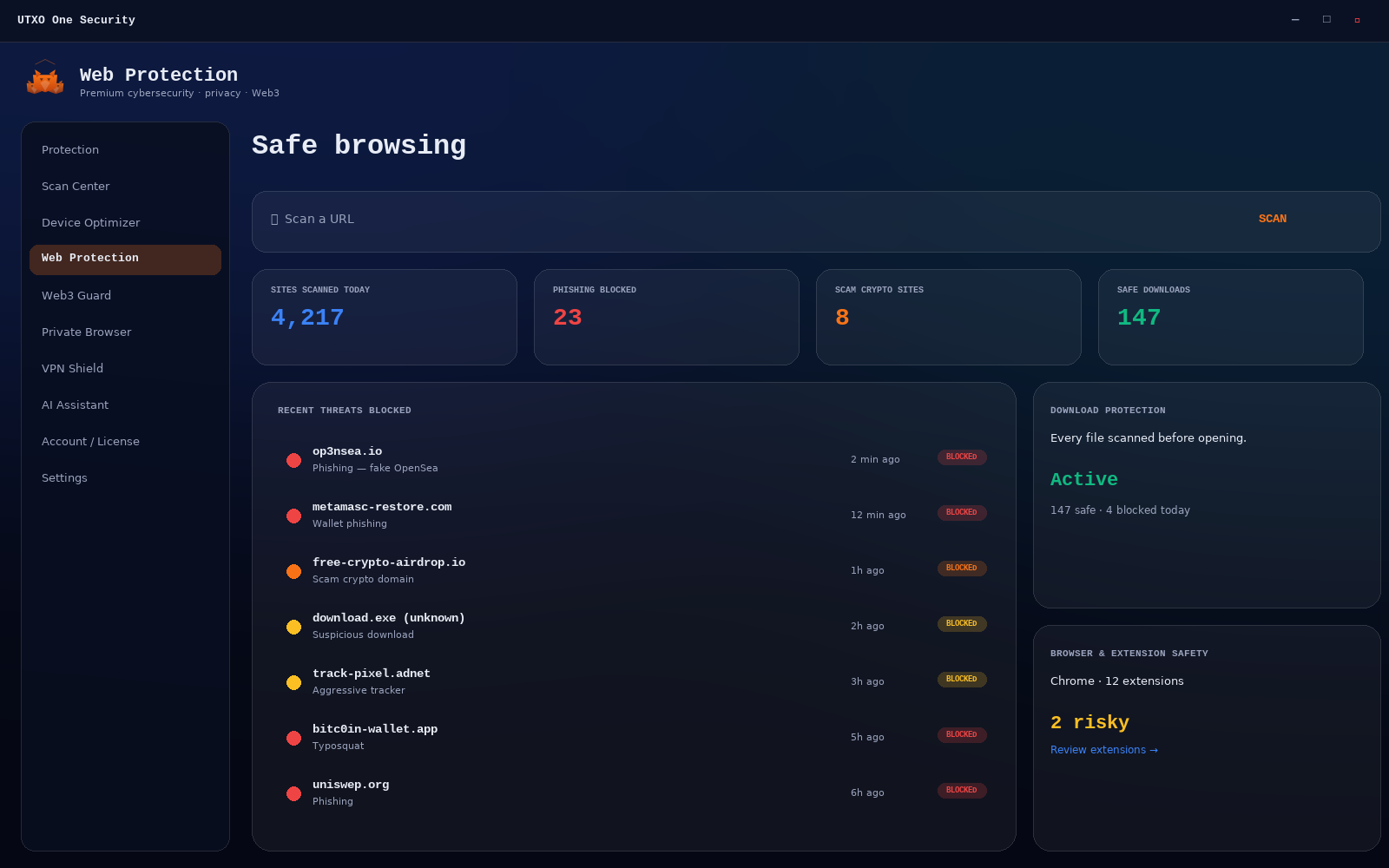 Web protection screen