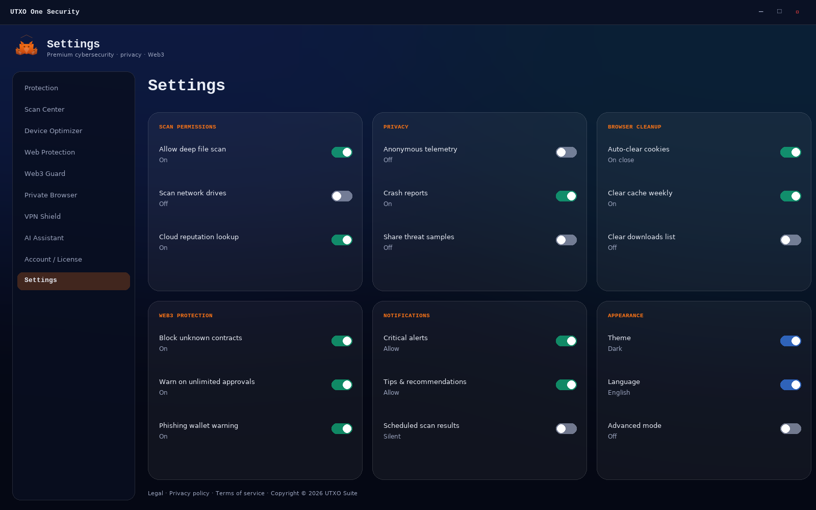 Settings screen