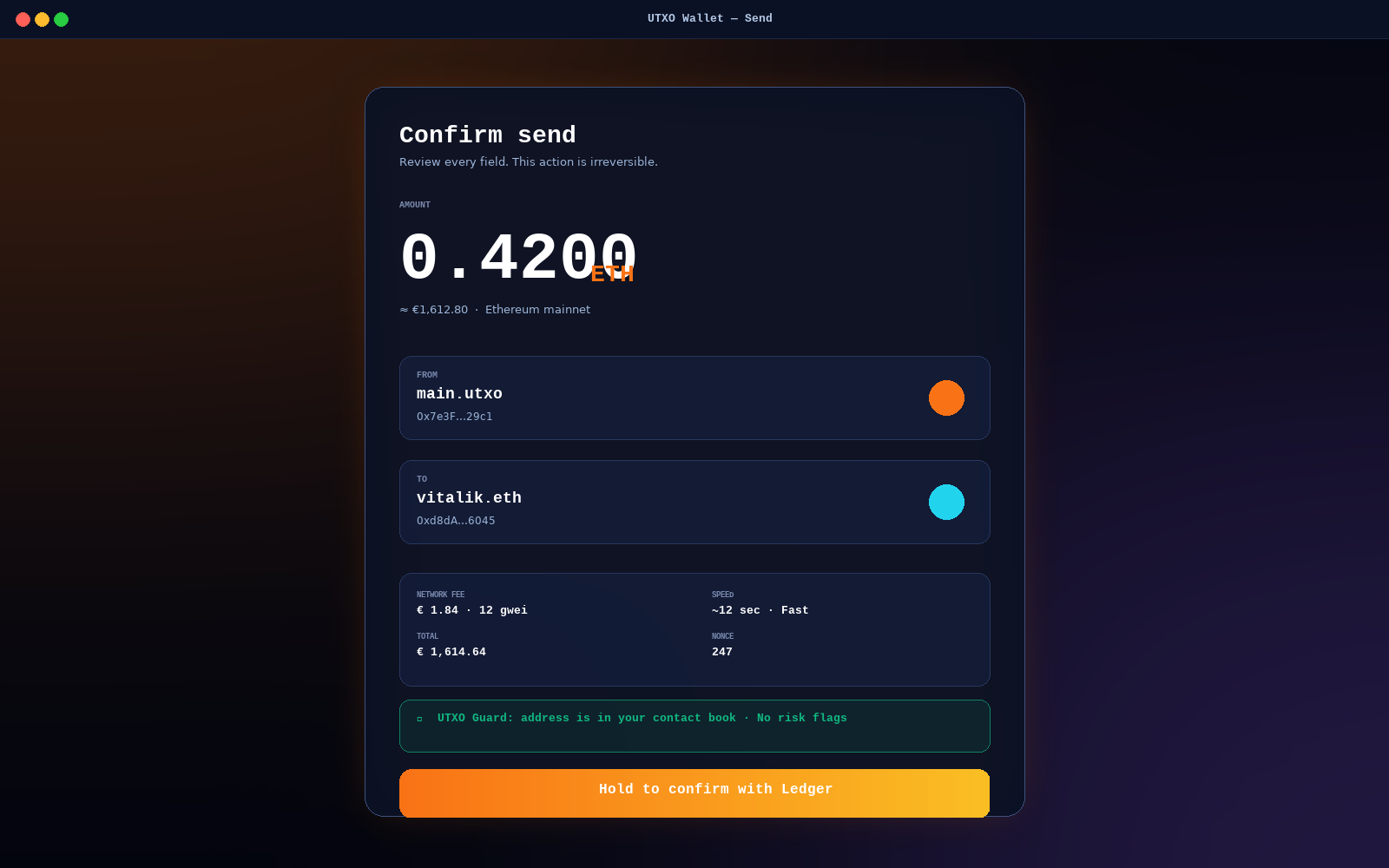 Send confirmation screen